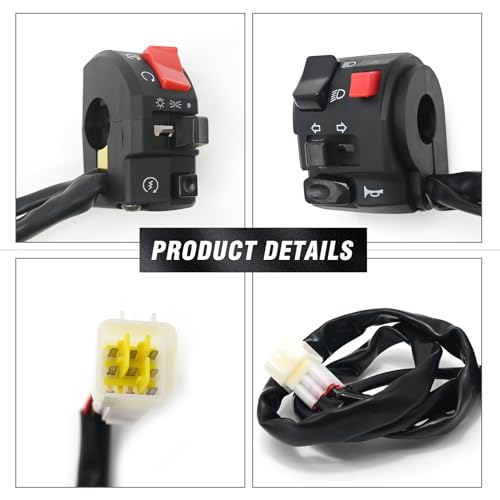 Anxingo Universal 7/8" 22mm Handlebar Control Switches for Motorcycle Turn Signal Low/High Beam Warning Light Flameout Switch