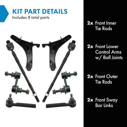 TRQ Front Steering & Suspension Kit Control Arm with Ball Joint Sway Bar - style: PSA48852