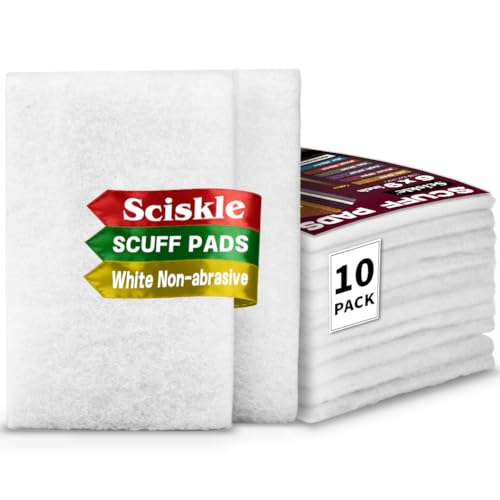 6" x 9" White Non-Scratch Polishing & Buffing Pads, 10 Pack – Non-Abrasive Scouring Pads for Auto Detailing, Woodworking & Multi-Surface Cleaning – Reusable & Washable Non-Woven Pads - color: White