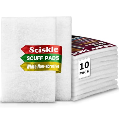 6" x 9" White Non-Scratch Polishing & Buffing Pads, 10 Pack – Non-Abrasive Scouring Pads for Auto Detailing, Woodworking & Multi-Surface Cleaning – Reusable & Washable Non-Woven Pads - color: White