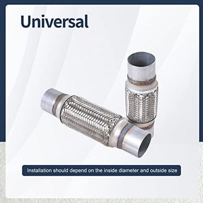 2PCS Exhaust Flex Pipe Stainless Steel Braid 2.5"Inch x 8"Inch w/Ends 12" Inch Long Heavy Duty - size: 2.5"x8"x12"