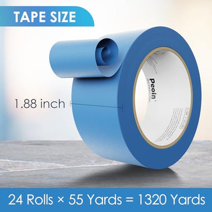 24 Roll Blue Painters Tape 2 Inch Wide Bulk Masking Paint Tape 1.88inx55yds - size: 1.88 Inch X 24 Rolls