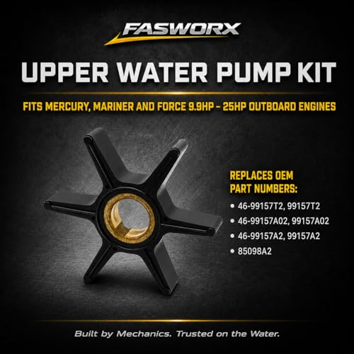 FASWORX 46-99157T2 Upper Water Pump Repair Kit for Mercury Mariner 9.9 15 20 25 HP Outboards, Replaces 46-99157A2, 46-99157A02, 85098A2, Fits 2-Stroke & 4-Stroke 323cc Bigfoot Models