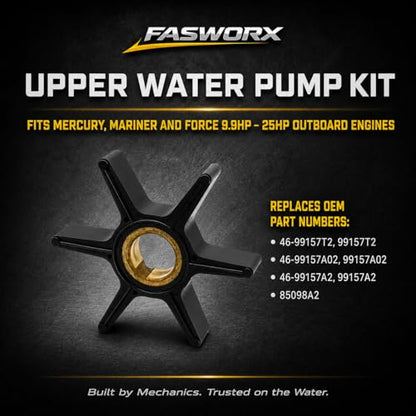 FASWORX 46-99157T2 Upper Water Pump Repair Kit for Mercury Mariner 9.9 15 20 25 HP Outboards, Replaces 46-99157A2, 46-99157A02, 85098A2, Fits 2-Stroke & 4-Stroke 323cc Bigfoot Models
