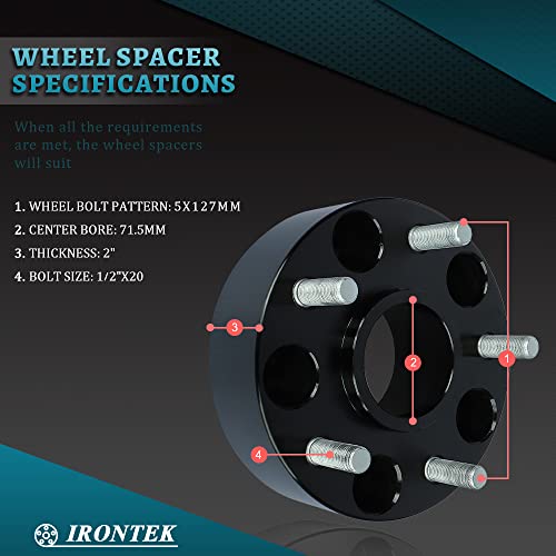 IRONTEK 2" 5x127mm Wheel Spacers Adapters (71.5mm Hub Bore, M1/2 x 20 Studs) 5x5 to 5x5 50mm Hubcentric Spacers FITS Jeep 06-10 Commander, 99-10 Grand Cherokee, 07-18 Wrangler 2 Pieces - size: 2"|5x5|2PCS