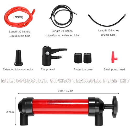 Car Siphon Fluid Transfer Pump, Multi-Use Manual Siphon Pumps for Gas Oil & Fluid Transfer, Portable Hand Inflation Pump Oil Extractor with Air Hose, Car Accessories
