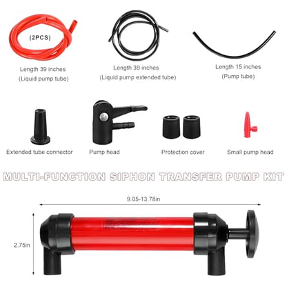 Car Siphon Fluid Transfer Pump, Multi-Use Manual Siphon Pumps for Gas Oil & Fluid Transfer, Portable Hand Inflation Pump Oil Extractor with Air Hose, Car Accessories