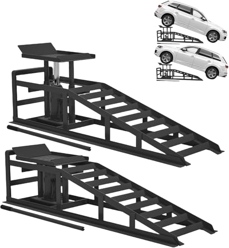 2PCS 3t 11060Lbs Heavy Duty Hydraulic Car Ramps - Portable Vehicle Lift Ramp for Oil Changes, Home Garage Car Lifts, Auto Garage Repair,Black.