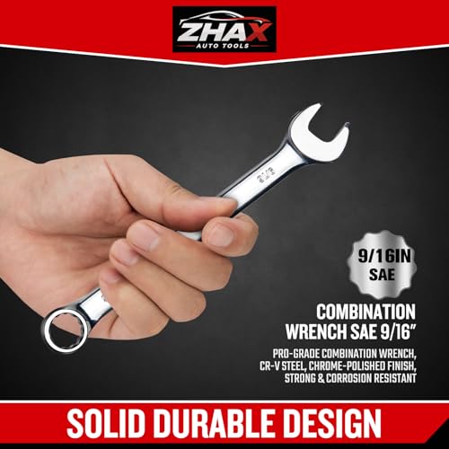 zhax 9/16" SAE Combination Wrench, 12 Point Box End, 15 Degree Offset Design, Mirror Polish Finish, Forged CR-V Steel, Hand Tools for Mechanics, Ideal for Auto and Home Repair - size: 9/16"
