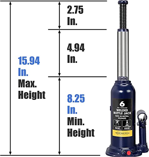 Big RED AT90603UR Torin Welded Hydraulic Car Bottle Jack for Auto Repair and House Lift, 6 Ton (12,000 lb), Blue
