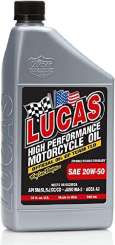 Lucas Oil 10700 SAE 20W-50 Motorcycle Oil - Gray, 1 Quart (32 Ounces) (Pack of 5) - size: 1 Quart (32 Ounces) (Pack of 5)