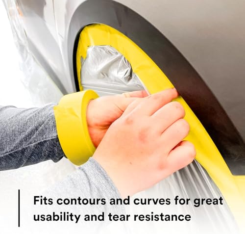 3M Automotive Refinish Masking Tape, 06656, 48 mm x 55 m, 24 Rolls – High-Performance Yellow Crepe Paper Tape for Precise Auto Painting and Detailing