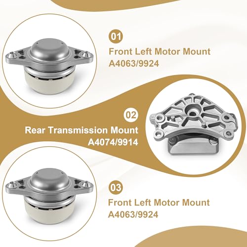 PartsFlow Engine Motor Mount and Transmission Mount Set of 3 Compatible With C300 08-12, C350 08-11, GLK350 10-12 3.0L 3.5L Automotive Replacement Engine Motor Trans Mount Set A4063, A4074