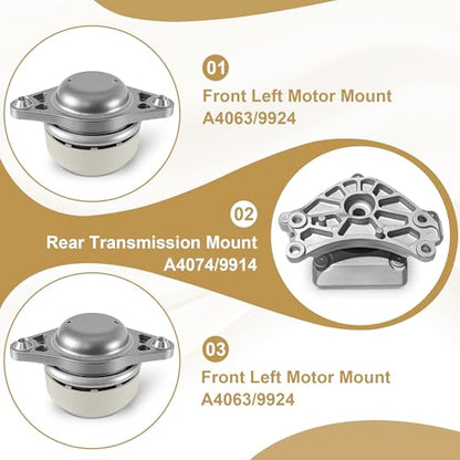 PartsFlow Engine Motor Mount and Transmission Mount Set of 3 Compatible With C300 08-12, C350 08-11, GLK350 10-12 3.0L 3.5L Automotive Replacement Engine Motor Trans Mount Set A4063, A4074