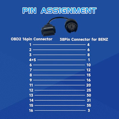 OBD2 to OBD1 Cable for MB Benz 38 Pin OBD2 Adapter Diagnostic Connector - style: Fit for Benz-38pin