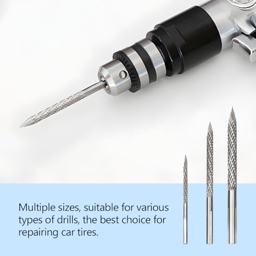 Zpana 3PCS Car Tire Reamer Drill Bit, 3mm 4.5mm 6mm Carbon Steel Vehicle Tyre Repair Carbide Burr Drill Bit, Multi Size Flat Tire Patches Plug Wire Cutter, Universal for Sedan Truck SUV