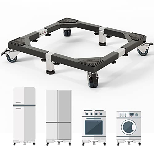 CHINCHILLA Heavy Duty All Stainless Steel Mobile Fridge Stand Base, Washing Machine Stand with Wheels, Adjustable Furniture Dolly for Washer, Refrigerator and Dryer（Large) - color: Black, size: Large