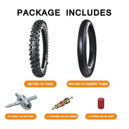 HOLATO Front 60/100-14 2.50-14 Tire and Inner Tube for 110cc 125cc CRF70 CRF110 XR70 KLX110 TTR90 PW80 RM60 RM65 TaoTao DB14 SSR Apollo Coolster Dirt Pit Bike Motorcycle Off Road Motocross Heavy Duty - size: 60/100-14 Tire