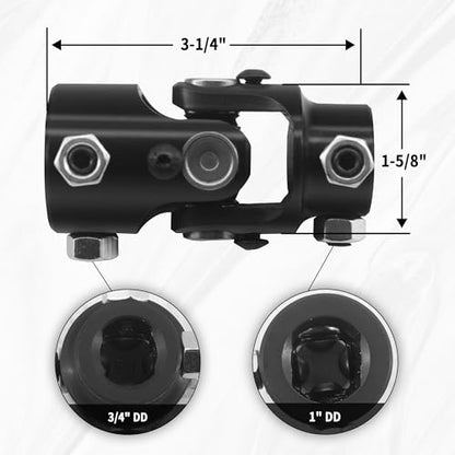 1" DD X 3/4" DD Black Steering Universal Joint Single U Joint Shaft,Total Length: 83mm (3-1/4")