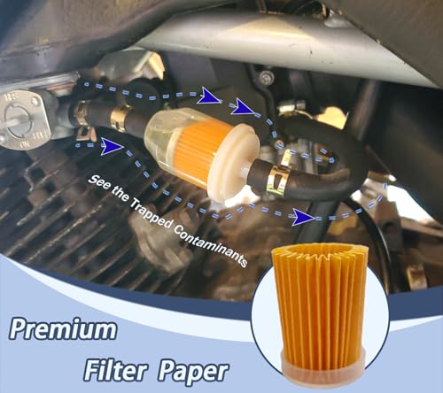 1/4" Fuel Line Kit 20" Long - Clear Inline Fuel Filter + 4 Steel Clamps for ATV Lawn Mower