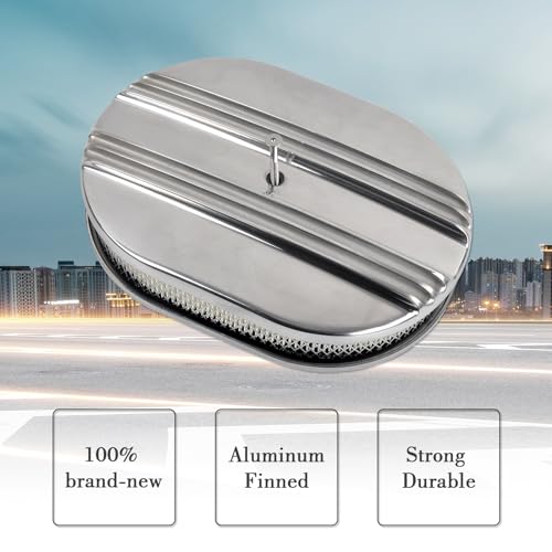 12" Air Cleaner Kit Polished Aluminum Oval Half Finned - color: Polished, size: 12"-Oval Half Finned