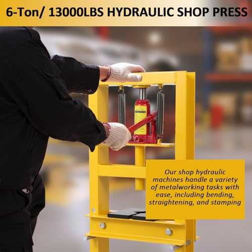 12 Ton Hydraulic Shop Press, H-Frame Garage Press with Adjustable Bed & Plates for Bearings, Gears, U-Joints Heavy Duty Floor Benchtop Press
