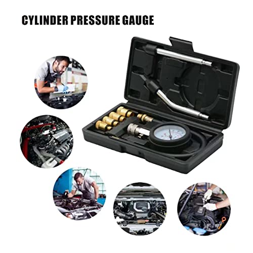 8PCS Compression Tester Kit 0-300 PSI Petrol Gas Engine Cylinder Pressure Gauge Automotive Tool for Motorcycle Car Truck (Black) - color: Black