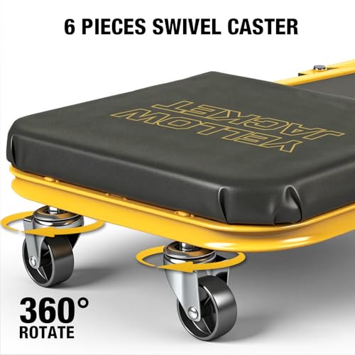 YELLOW JACKET Mechanic Creeper Stool, 40 Inches Extended 2-in-1 Foldable Z-Creeper Rolling Garage Seat with Wheels, Heavy Duty Steel Auto Repair Garage Stool for Shop, 330 LBS Capacity - size: 40 inch