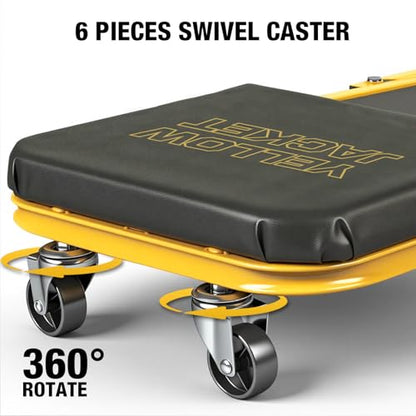YELLOW JACKET Mechanic Creeper Stool, 40 Inches Extended 2-in-1 Foldable Z-Creeper Rolling Garage Seat with Wheels, Heavy Duty Steel Auto Repair Garage Stool for Shop, 330 LBS Capacity - size: 40 inch