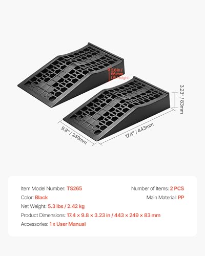 VEVOR Car Ramps, 2 PCS 20000 lbs GVW Capacity, 2.6 in Lift Height, Portable Low Profile Car Service Ramps for Home Garage Maintenance & Oil Changes, Heavy Duty for Low Chassis Vehicle & Support Jack