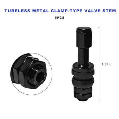 5 PCS VS43/TR43E Tubeless Clamp-in Valve Stems, High-Pressure Outer Mount Aluminum Alloy Car Wheel Valve Stem, Universal Auto Tire Air Stem Replacement for 0.453" Rim Holes (Black) - color: Black