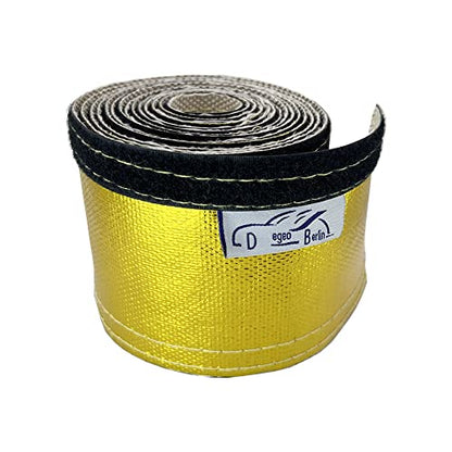 Heat Shroud Sleeving Exhaust Heat Shield Tape 1.5''I.D. x 10FT Fuel line Wire Heat Sleeve Golden Hose Heat wrap for Ultimate Hi-Temp Protection with 10PCS Metal Zip Ties - color: gold, size: 1.5''I.D.