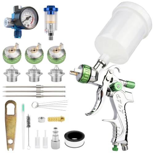 LVLP Air Spray Gun Premium Kit with 1.3/1.7/2.0mm Nozzles - size: plastic cup