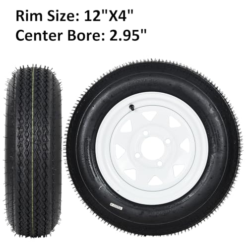 Garvee 2-Pack 4.80-12 Trailer Tires on 12” White Rims, 4 Lug on 4” Bolt Pattern, Load Range C 6PR, 990 lbs, Bias Ply Pre-Mounted for Utility/Boat/Camper Trailers - size: 4.80-12, style: 4 Lug