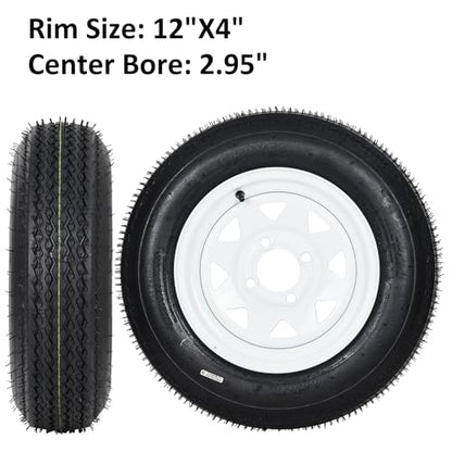 Garvee 2-Pack 4.80-12 Trailer Tires on 12” White Rims, 4 Lug on 4” Bolt Pattern, Load Range C 6PR, 990 lbs, Bias Ply Pre-Mounted for Utility/Boat/Camper Trailers - size: 4.80-12, style: 4 Lug