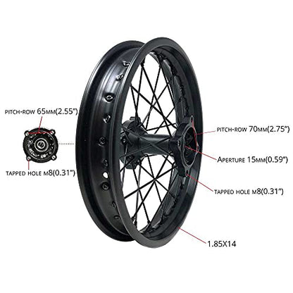 MYK Wheel Rim Rear 1.85x14" fits tire 90/100-14, Compatible with Tao Tao DB17 and many other models Dirt Bike Off Road Motorcycles 125cc