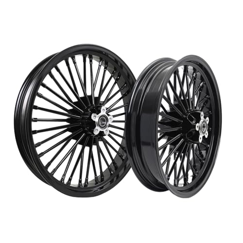 TOFR 21x3.5 18x3.5 Fat Spoke Wheels Black For Harley Softail Choppers 00-22 - color: Gloss Black, size: Front:21x3.5 Rear:18x3.5