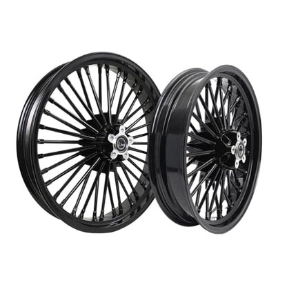 TOFR 21x3.5 18x3.5 Fat Spoke Wheels Black For Harley Softail Choppers 00-22 - color: Gloss Black, size: Front:21x3.5 Rear:18x3.5
