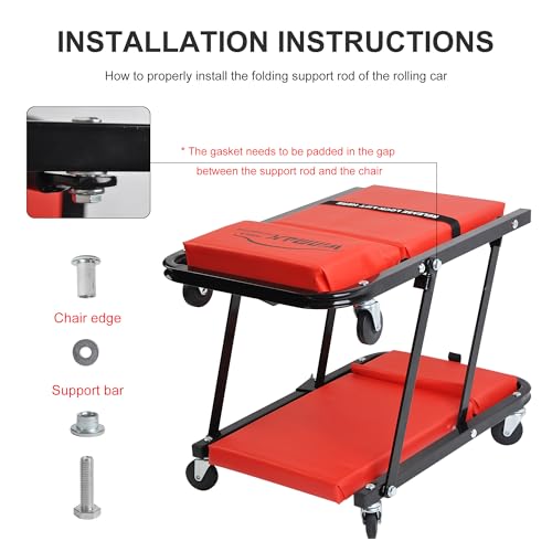 48" 2 in 1 Folding Rolling Garage Shop Creeper Roller Seat, Work Stool with 350Lbs Capacity