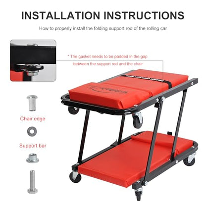 48" 2 in 1 Folding Rolling Garage Shop Creeper Roller Seat, Work Stool with 350Lbs Capacity