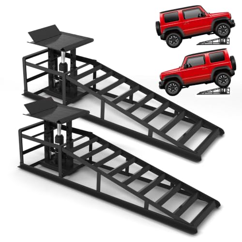 2 PCS Hydraulic Car Ramps 11050LBS 5T Heavy Duty Car Ramp with Hydraulic Jack, Black - color: Black