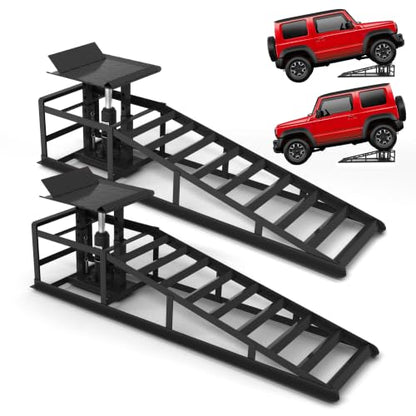 2 PCS Hydraulic Car Ramps 11050LBS 5T Heavy Duty Car Ramp with Hydraulic Jack, Black - color: Black