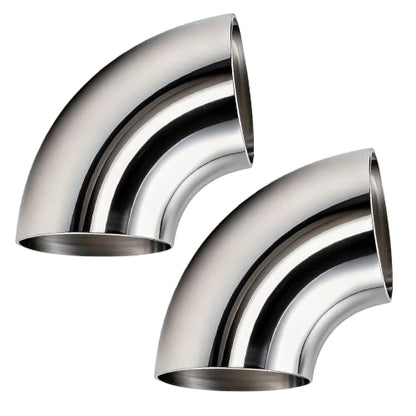 2-Pack 2-Inch 90-Degree Mandrel Bend Exhaust Elbow, 304 Stainless Steel, 0.047 Inch Wall Thickness, 125mm Back Arc Length, Ideal for Custom Exhaust Systems - size: 2 inches