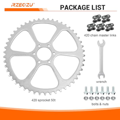 50 Tooth Rear Sprocket 420 Chain Compatible with #40 41 420 Chain - color: Silver-50 Tooth