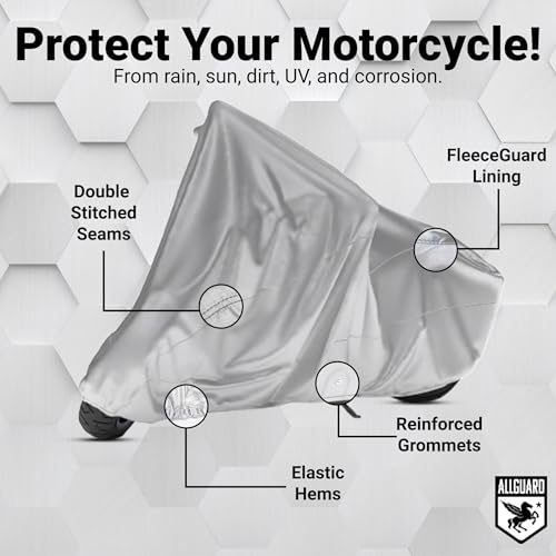 Platinum Shield Motorcycle Cover, Heavy Duty Polyester with Inner Fleece Lining, Protects from Rain, Sun, UV & More (Fits Length: 98" - 110") - size: Fits 98" - 110"