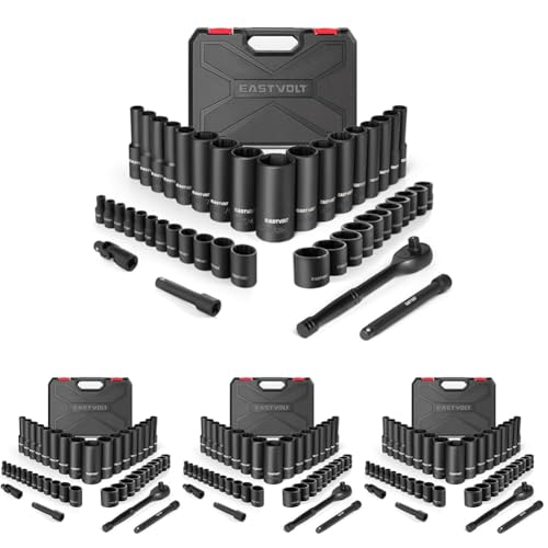 Eastvolt 46 Pieces Drive Socket Ratchet Wrench Set, Mechanic Tool Kits with 72 Teeth Reversible Ratchet, Extension Bar Set and Storage Case, Metric/SAE One Size(Pack of 4) - size: One Size (Pack of 4)