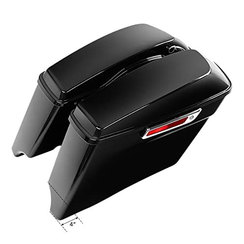 TCT-MOTORPARTS 4" Stretched Hard Saddlebags w/Lid Latch Keys Fit for Harley Touring Road King Street Electra Road Glide CVO 2014-2024 - color: Vivid Black w/ Chrome Latches