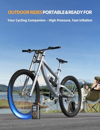Tire Inflator Portable Air Compressor-150PSI Tire Air Pump, 5X Faster with Digital Gauge, Auto-Off & LED Light, Air Pump for Car Tires, Motorcycle, Bike, Balls & More, Car Gifts for Men Women