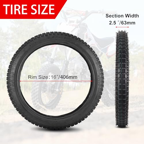 2.50-16 Tire and Inner Tube Set 6PR - Mini Cross Motorcross Front Tire and TR4 Heavy Duty Inner Tube Fit for 2.50-16 Off Road Pit Bike/Motorcycle Tire