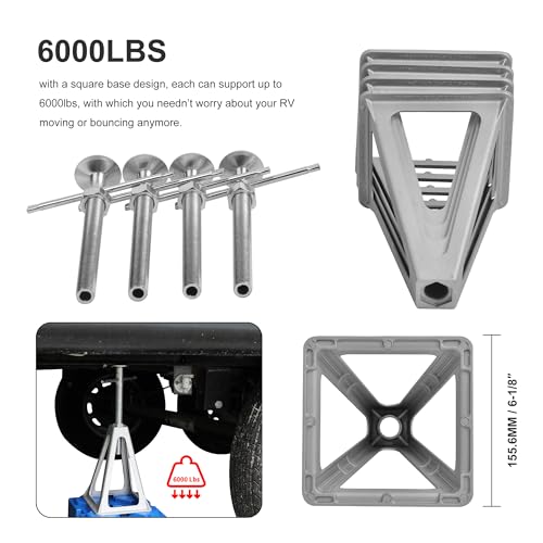 Aluminum RV Stabilizer Jacks 4 Pack with Additional Screw Nuts, Screw Jack Stands, Stabilize and Level RV Trailer Camper, Support up to 6,000 lbs